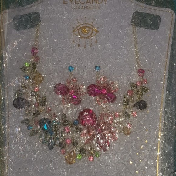 Eye Candy LA Neck Lace and Earrings. Multicolour Stone & Floral . Brand New - Picture 8 of 8
